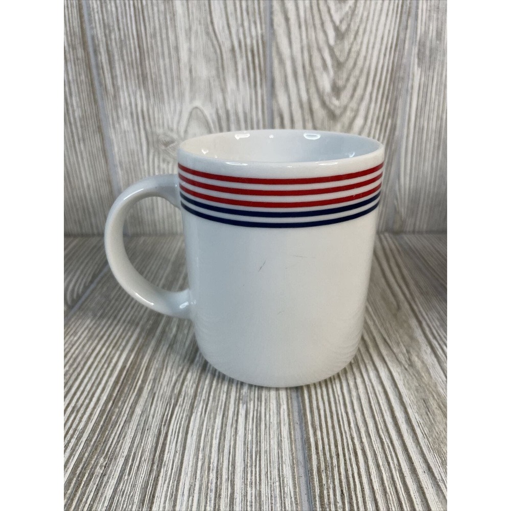 Vintage Copco Coffee Mug Cup Country Fine Porcelain 1982 Red White & Blue Japan
